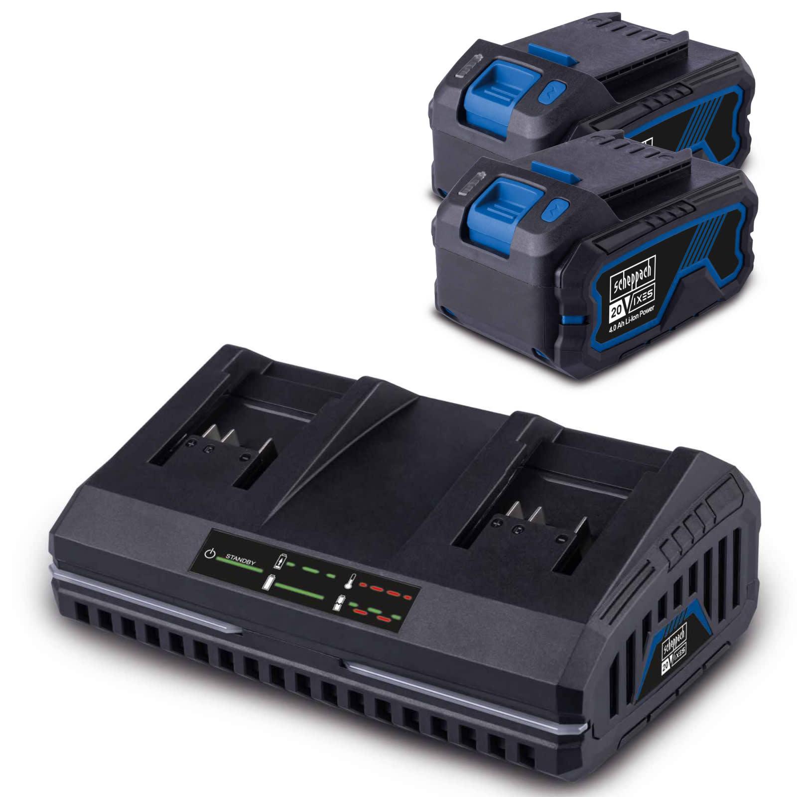 Kit Cargador Doble + 2 Baterías 4.0Ah 20V Scheppach