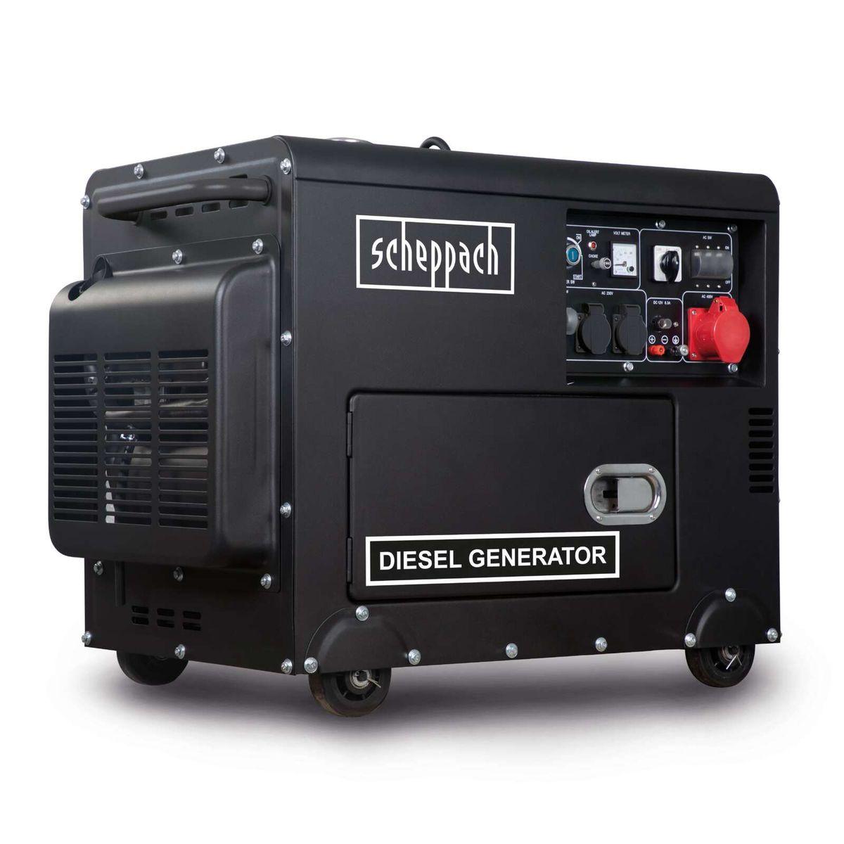 Generador Diésel 5000W Scheppach Black Edition - Trifásico y Monofásico, Arranque Eléctrico - Vista frontal